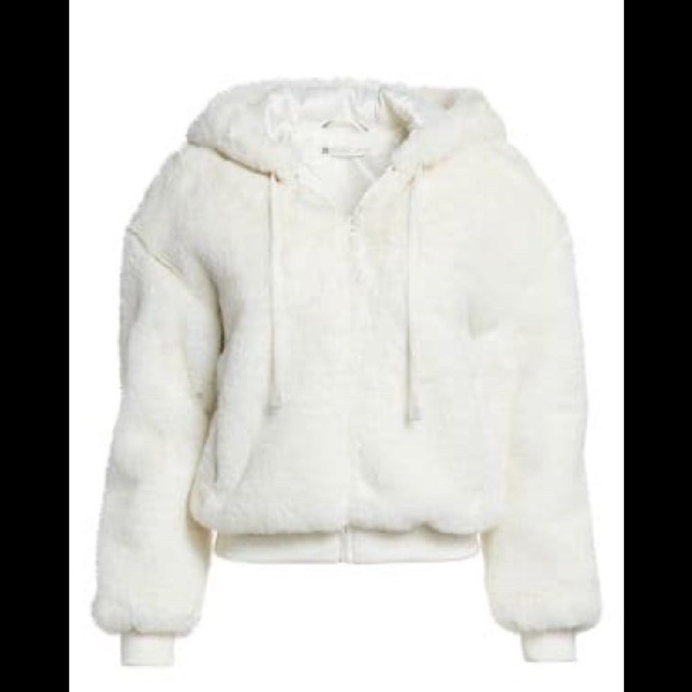 Blanc Noir aspen faux white fur hoodie large